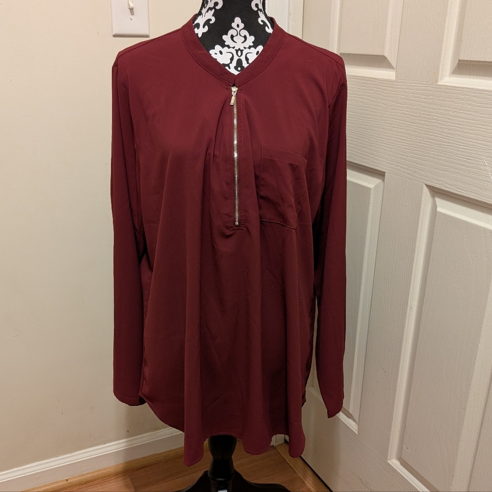 NWT Furnex Women's Wine Colored Adjustable Sleeve Tunic, Size XXL